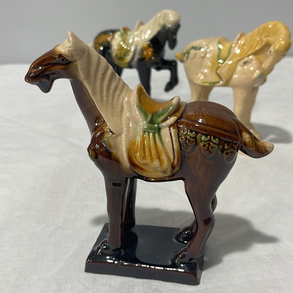 Vintage Chinese Tang Dynasty Majolica Sancai Drip Glaze War Horses set of 6 - Picture 8 of 16
